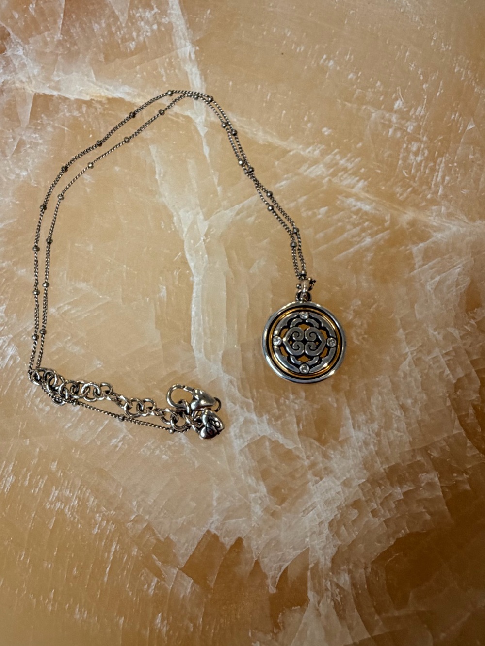 Brighton Silver Tone Crystal Accents Pendant Necklace Adjustable 16” - 18”